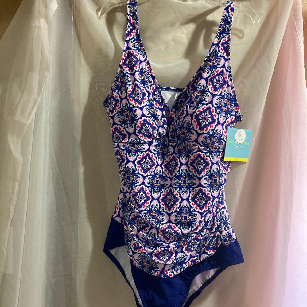 Women's Blue & Pink Patterned One-Piece Swimsuit
Tummy Control 
Swim